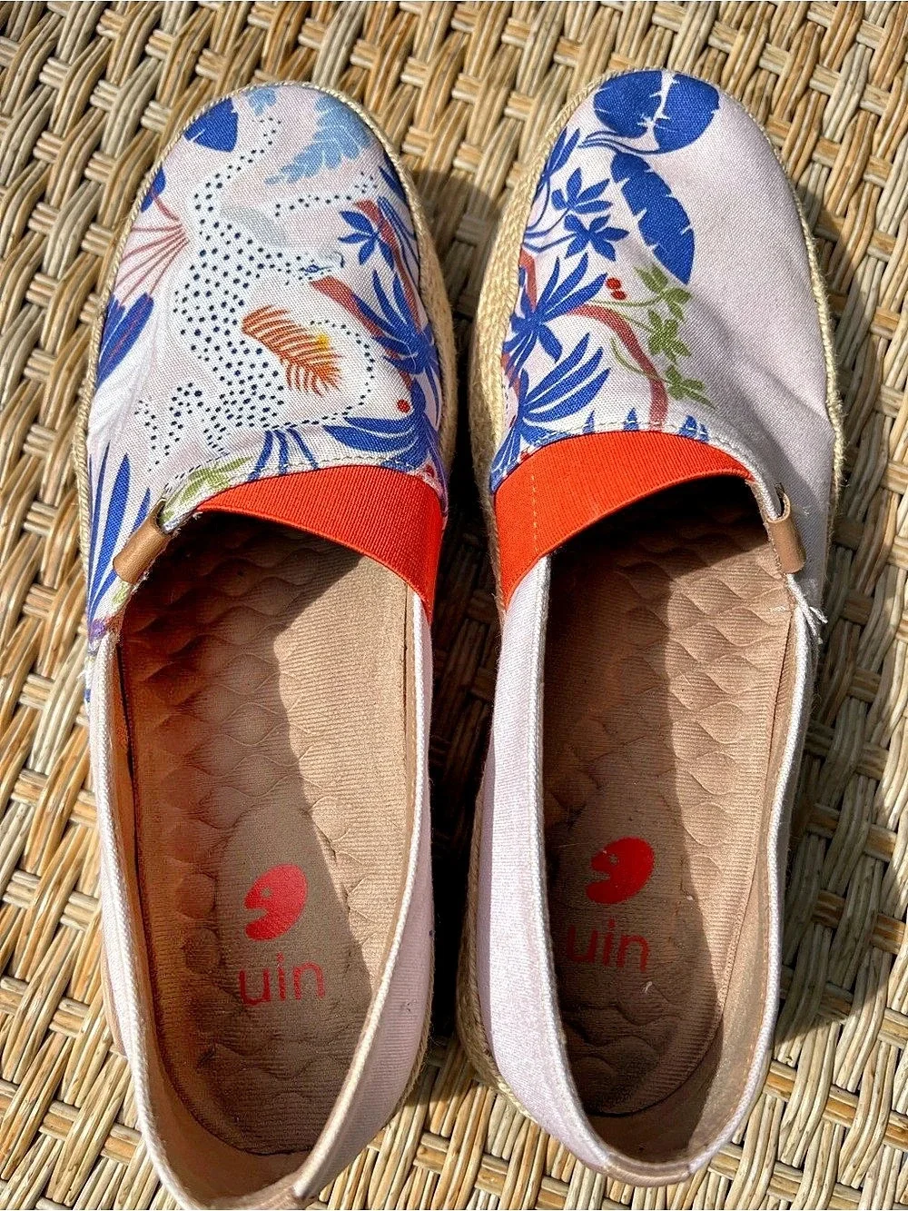 Marbella Floral Espadrille Slip-On Shoes White & Blue